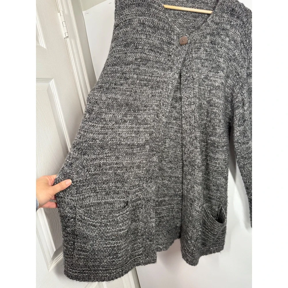 J Jill Pure Open Front Long 1 Button Lagenlook sz L MOHAIR WOOL CASHMERE Sweater